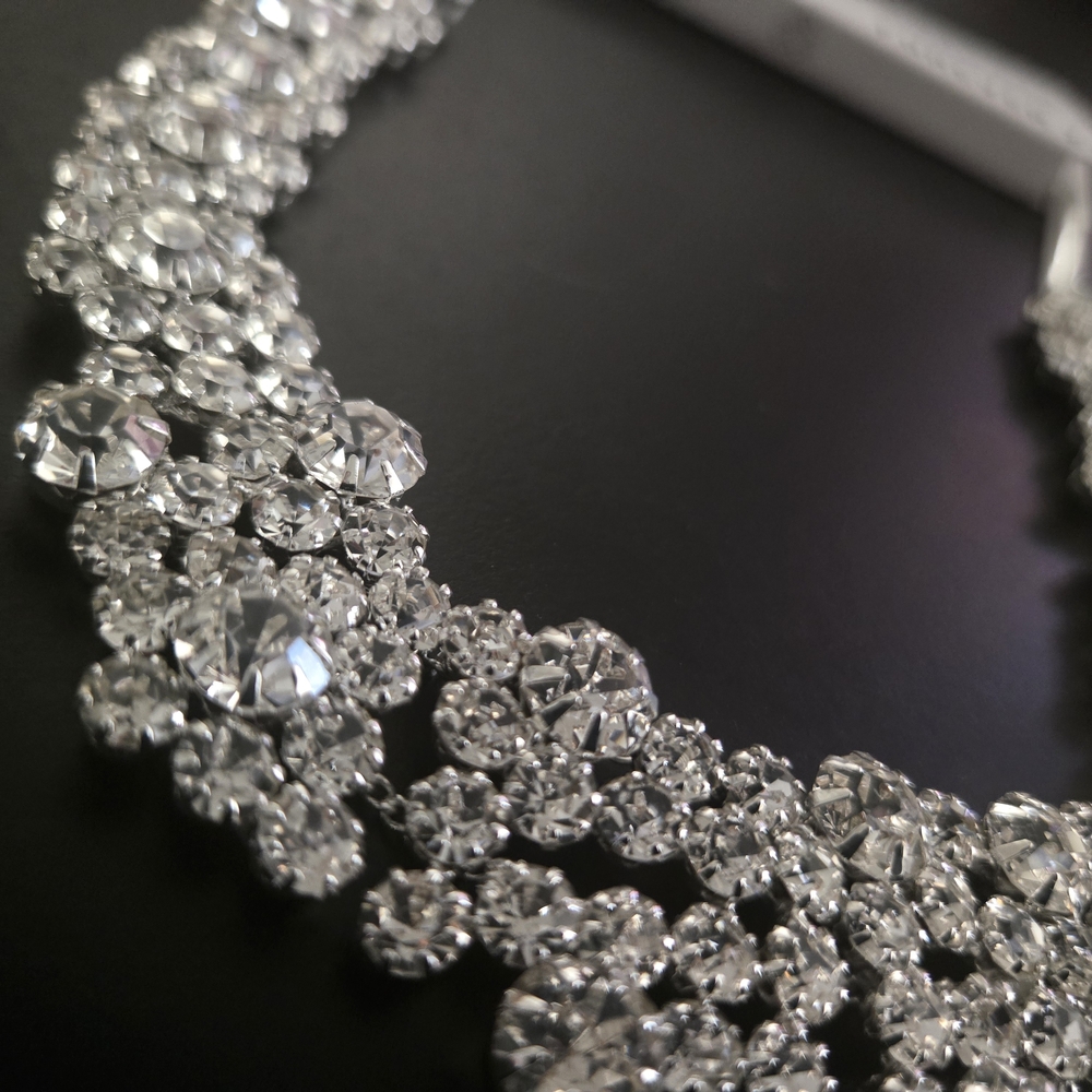 Silver Faux Crystal Statement Necklace | Formal Bridal Jewelry, Classic